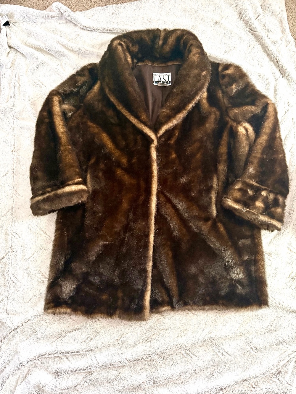 Vintage Boulevard East Faux Fur Coat Brown Shawl Collar Made in USA Size 1X